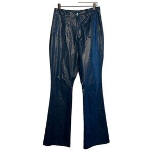 Prettylittlething Vegan Leather Pants Womens 10 Teal Blue flare boot cut Chic